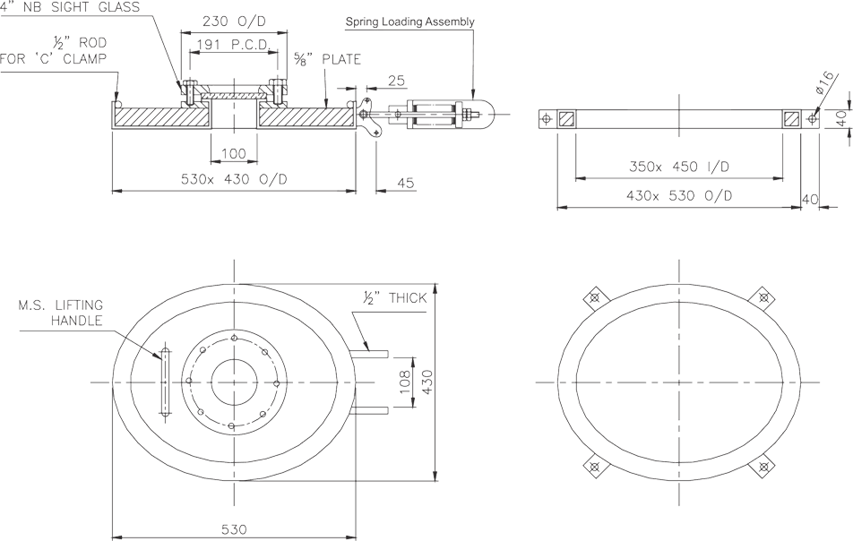 SS 304 Manhole Lined Lined Cover & Protection Ring Dimensions SS 304 Manhole Lined Lined Cover & Protection Ring Dimensions
