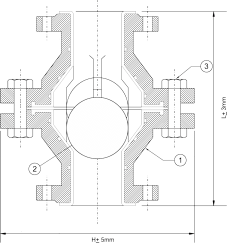 SS 304 Lined Ball Check Valve Dimensions