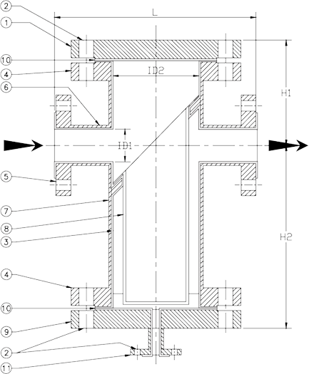 SS 304 Lined Bucket Type Strainer Dimensions SS 304 Lined Bucket Type Strainer Dimensions