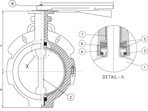 SS 304 Lined Wafer Type Butterfly Valve Dimensions